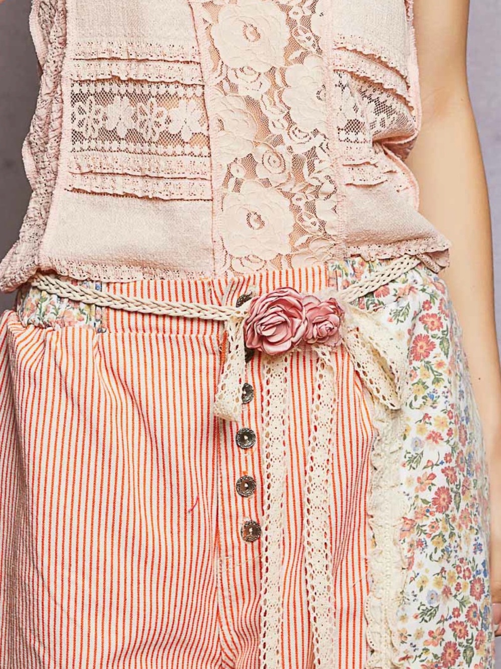 POL Cream Lace Braided Belt with Pink Floral Accents - Picture 5 of 5